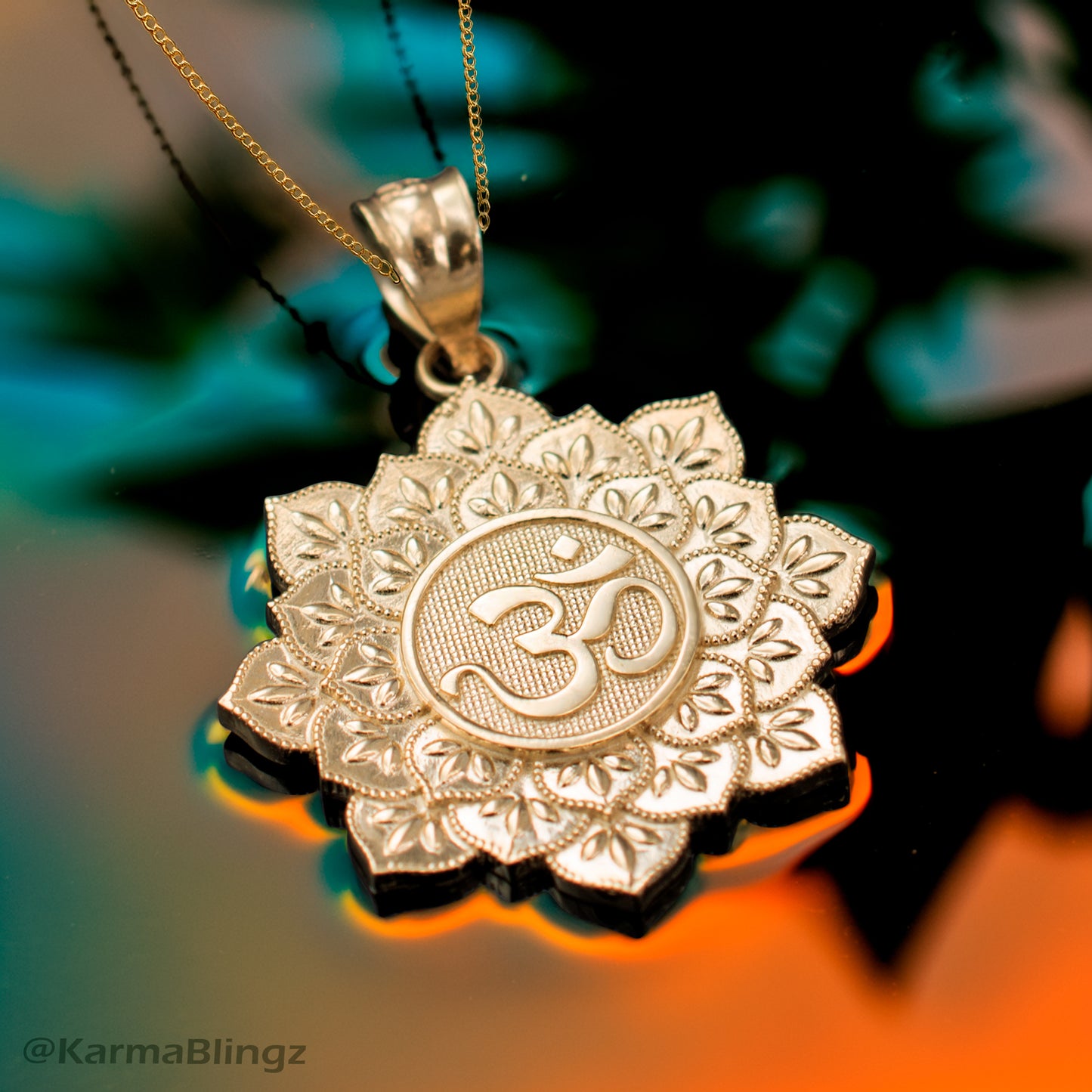 Gold Om Lotus Mandala Pendant Necklace - Yellow, White, Rose Gold - 10k & 14k