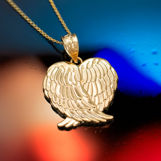 Gold Angel Wings Pendant Necklace (yellow, white, rose gold, 10k, 14k)