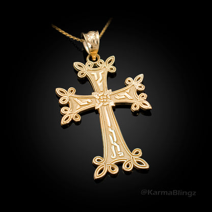 Gold Armenian Reversible Cross Pendant Necklace (yellow, white, rose gold, 10k, 14k)
