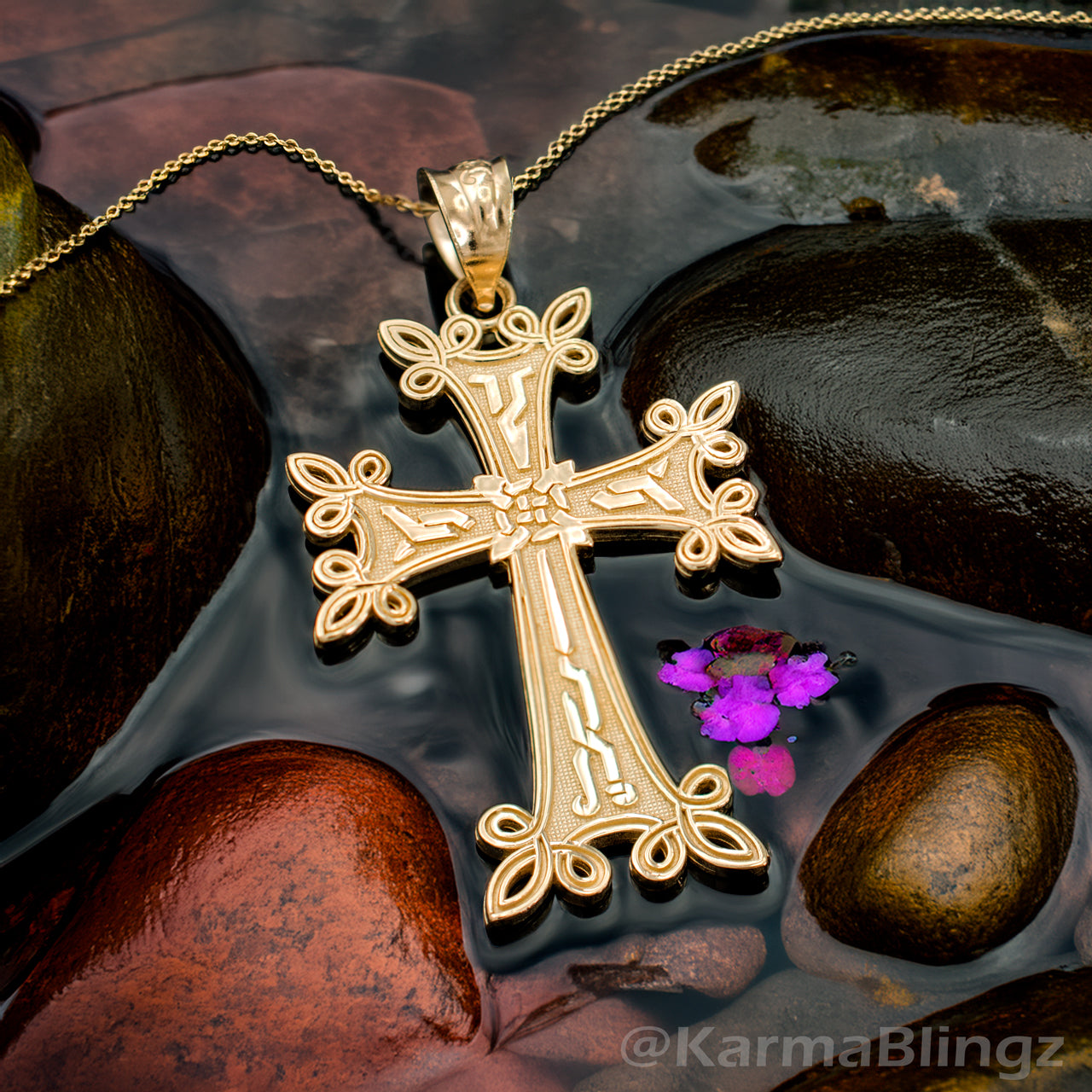 Gold Armenian Reversible Cross Pendant Necklace (yellow, white, rose gold, 10k, 14k)