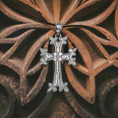 Sterling Silver Armenian Reversible Cross Pendant Necklace