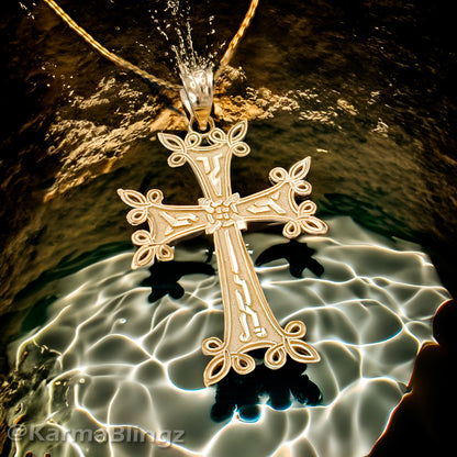Gold Armenian Reversible Cross Pendant Necklace (yellow, white, rose gold, 10k, 14k)