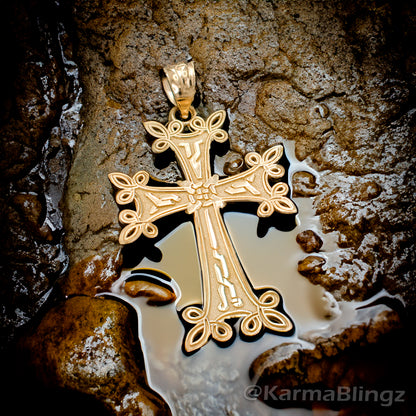 Gold Armenian Reversible Cross Pendant Necklace (yellow, white, rose gold, 10k, 14k)