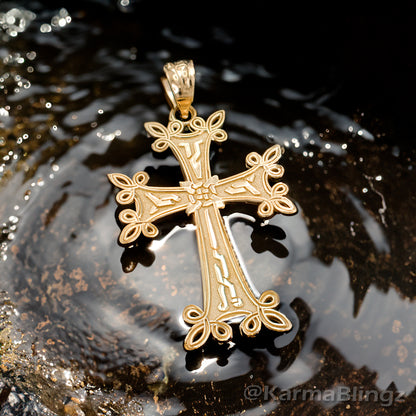Gold Armenian Reversible Cross Pendant Necklace (yellow, white, rose gold, 10k, 14k)