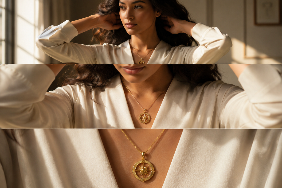 Gold Compass Pendant Necklace (yellow, white, rose gold, 10k, 14k)