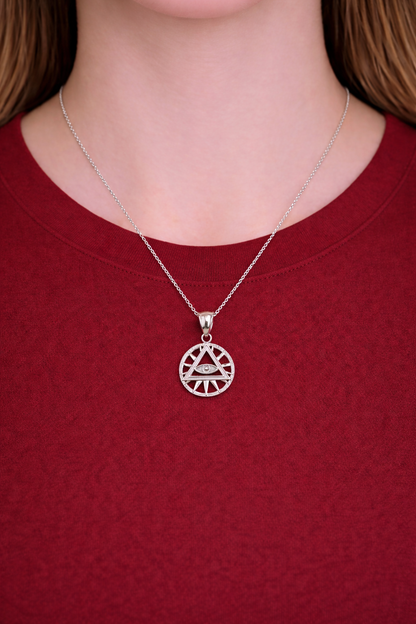 Gold Eye of Providence Illuminati Charm Necklace (yellow, white, rose, 2-tone gold, 10k, 14k)