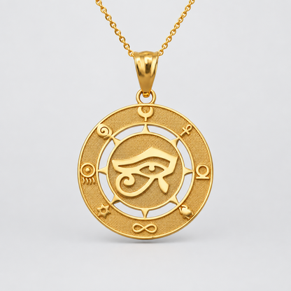 Egyptian Eye of Horus Gold Pendant Necklace Good Luck and Protection Amulet