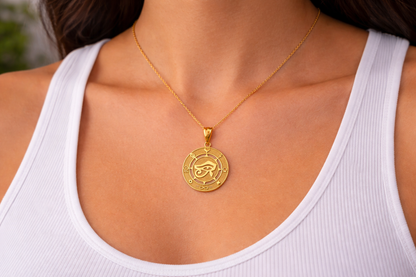 Egyptian Eye of Horus Gold Pendant Necklace Good Luck and Protection Amulet Karma Blingz