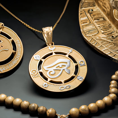 Egyptian Eye of Horus Gold Pendant Necklace Good Luck and Protection Amulet