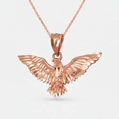 Rose gold eagle pendant on a chain necklace