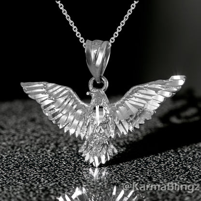 Solid Gold Falcon Eagle DC Pendant Necklace (yellow, white, rose gold, 10k, 14k)
