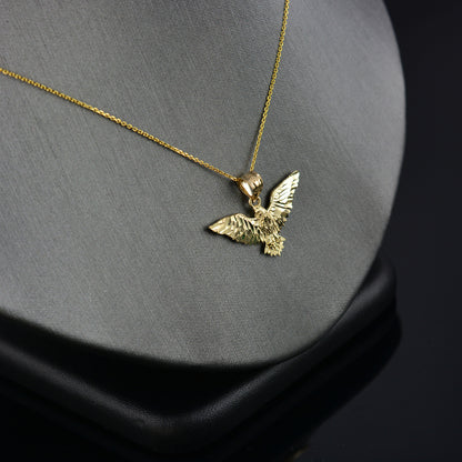 Solid Gold Falcon Eagle DC Pendant Necklace (yellow, white, rose gold, 10k, 14k)