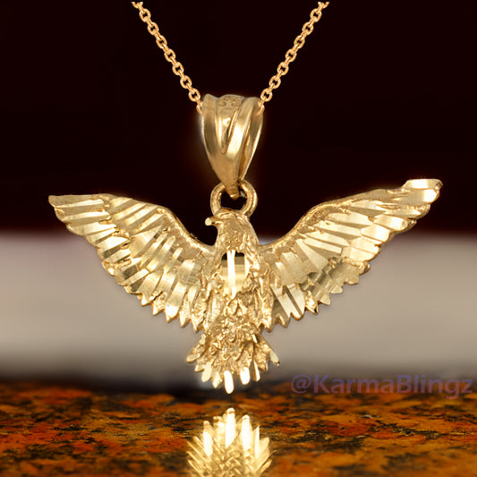 Solid Gold Falcon Eagle DC Pendant Necklace (yellow, white, rose gold, 10k, 14k)