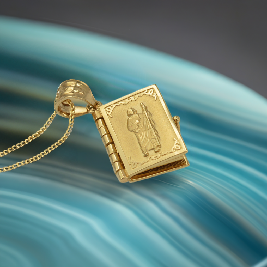 Gold Judaic 10 Commandments Jewish Bible 3D Charm Necklace yellow white rose gold 10k 14k