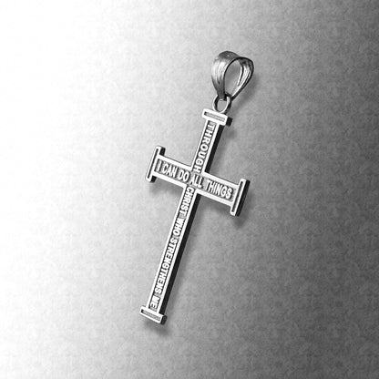 Reversible Gold Latin Cross Pendant with Philippians 4:13 Scripture (10K, 14K, yellow, white, rose gold)