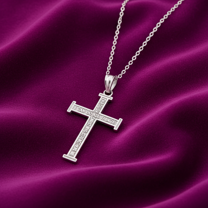 Sterling Silver Reversible Latin Cross Pendant Philippians 4:13 Scripture Necklace