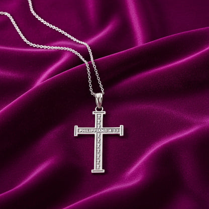 Reversible Gold Latin Cross Pendant with Philippians 4:13 Scripture (10K, 14K, yellow, white, rose gold)