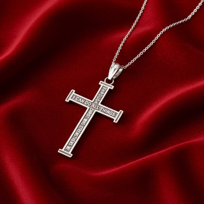 Reversible Gold Latin Cross Pendant with Philippians 4:13 Scripture (10K, 14K, yellow, white, rose gold)