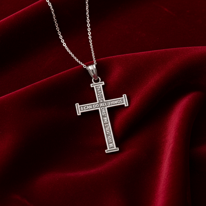 Reversible Gold Latin Cross Pendant with Philippians 4:13 Scripture (10K, 14K, yellow, white, rose gold)