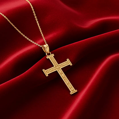 Reversible Gold Latin Cross Pendant with Philippians 4:13 Scripture (10K, 14K, yellow, white, rose gold)