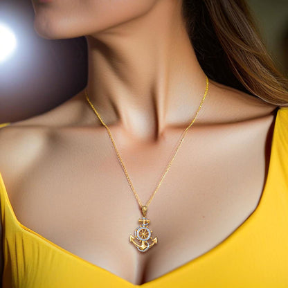 Gold Nautical Marine Anchor Pendant Necklace (yellow, white, rose gold, 10K, 14K)