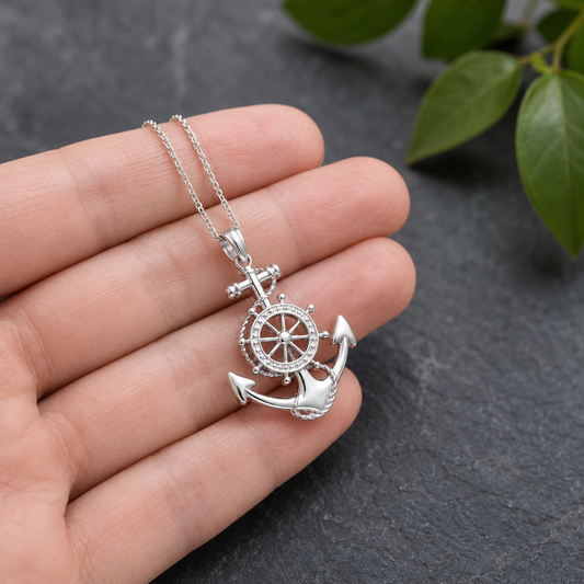 Sterling Silver Nautical Marine Anchor Pendant Necklace