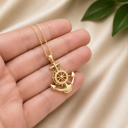 Gold Nautical Marine Anchor Pendant Necklace (yellow, white, rose gold, 10K, 14K)