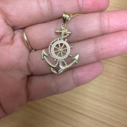 Gold Nautical Marine Anchor Pendant Necklace (yellow, white, rose gold, 10K, 14K)