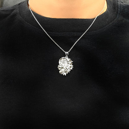 Sterling Silver Lion Face Satin DC Leo Pendant Necklace