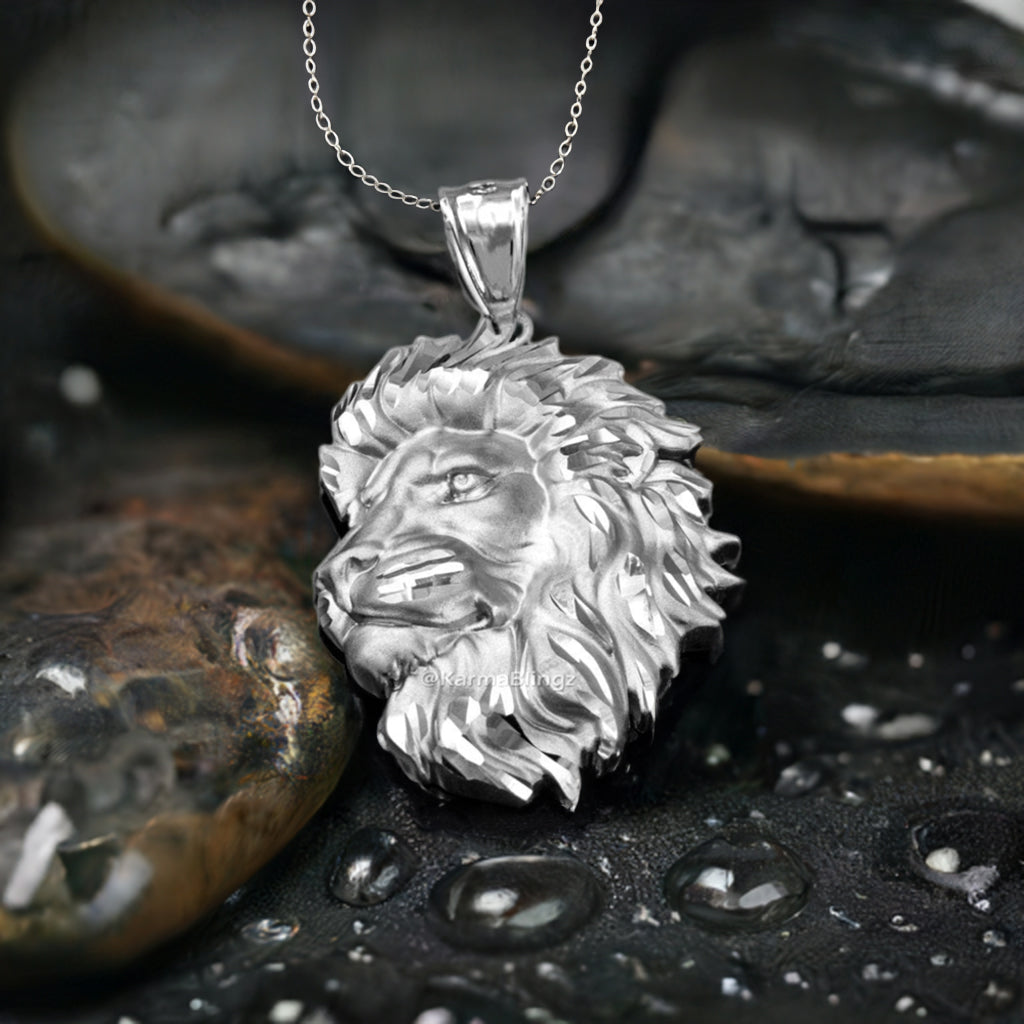 Sterling Silver Lion Face Satin DC Leo Pendant Necklace