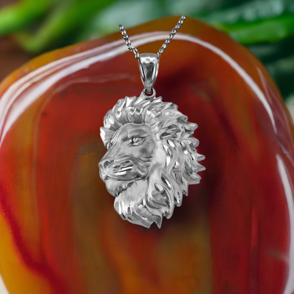 Sterling Silver Lion Face Satin DC Leo Pendant Necklace