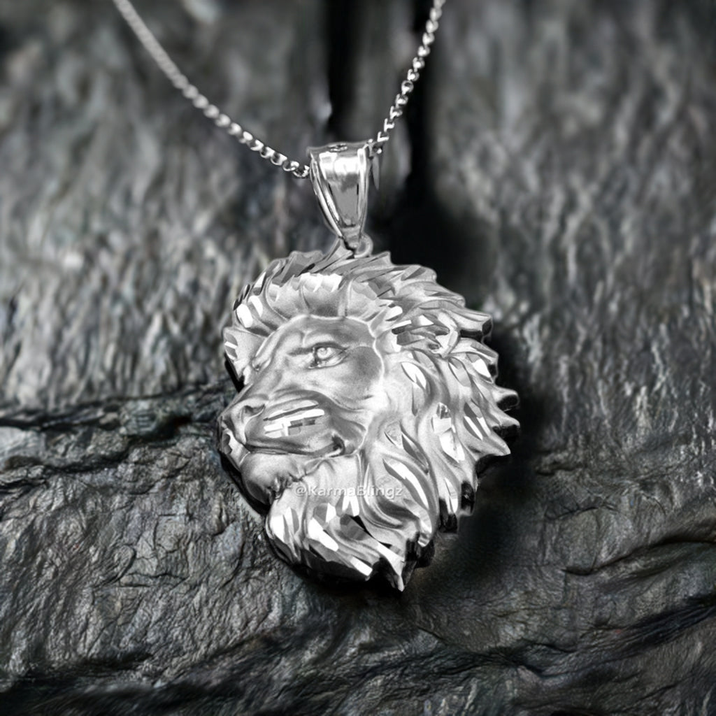 Sterling Silver Lion Face Satin DC Leo Pendant Necklace