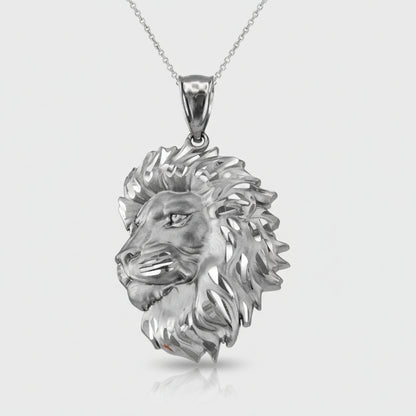 Sterling Silver Lion Face Satin DC Leo Pendant Necklace