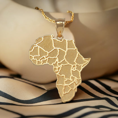 Gold Africa Map African Country Pendant Necklace (10K, 14K, yellow, white, rose gold)