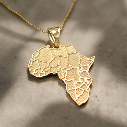 Gold Africa Map African Country Pendant Necklace (10K, 14K, yellow, white, rose gold)