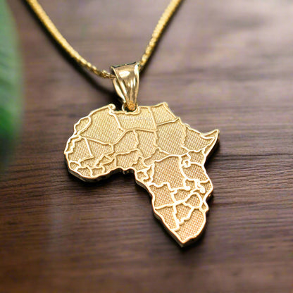 Gold Africa Map African Country Pendant Necklace (10K, 14K, yellow, white, rose gold)
