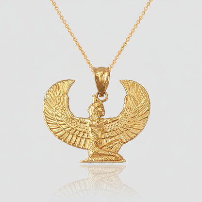 Gold Egyptian Isis Winged Goddess Pendant Necklace (yellow, white, rose gold, 10k, 14k)