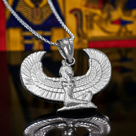 Sterling Silver Egyptian Isis Winged Goddess Pendant Necklace