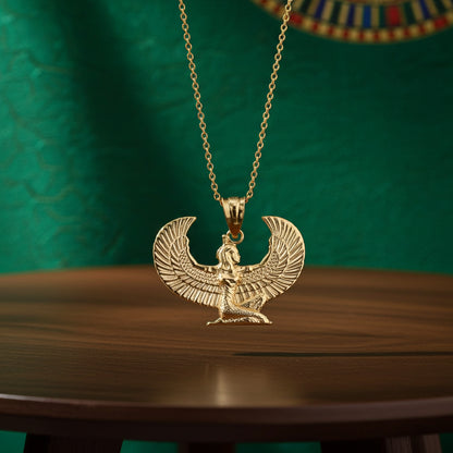 Gold Egyptian Isis Winged Goddess Pendant Necklace (yellow, white, rose gold, 10k, 14k)