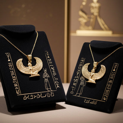 Gold Egyptian Isis Winged Goddess Pendant Necklace (yellow, white, rose gold, 10k, 14k)
