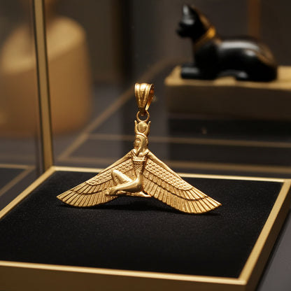 Gold Isis Egyptian Winged Down Goddess Pendant Necklace (yellow, white, rose gold, 10k, 14k)