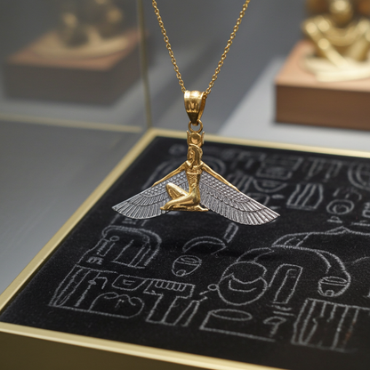 Gold Isis Egyptian Winged Down Goddess Pendant Necklace (yellow, white, rose gold, 10k, 14k)