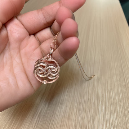 Gold Double Infinity Ouroboros Snakes Pendant Necklace (yellow, white, rose gold, 10k, 14k)