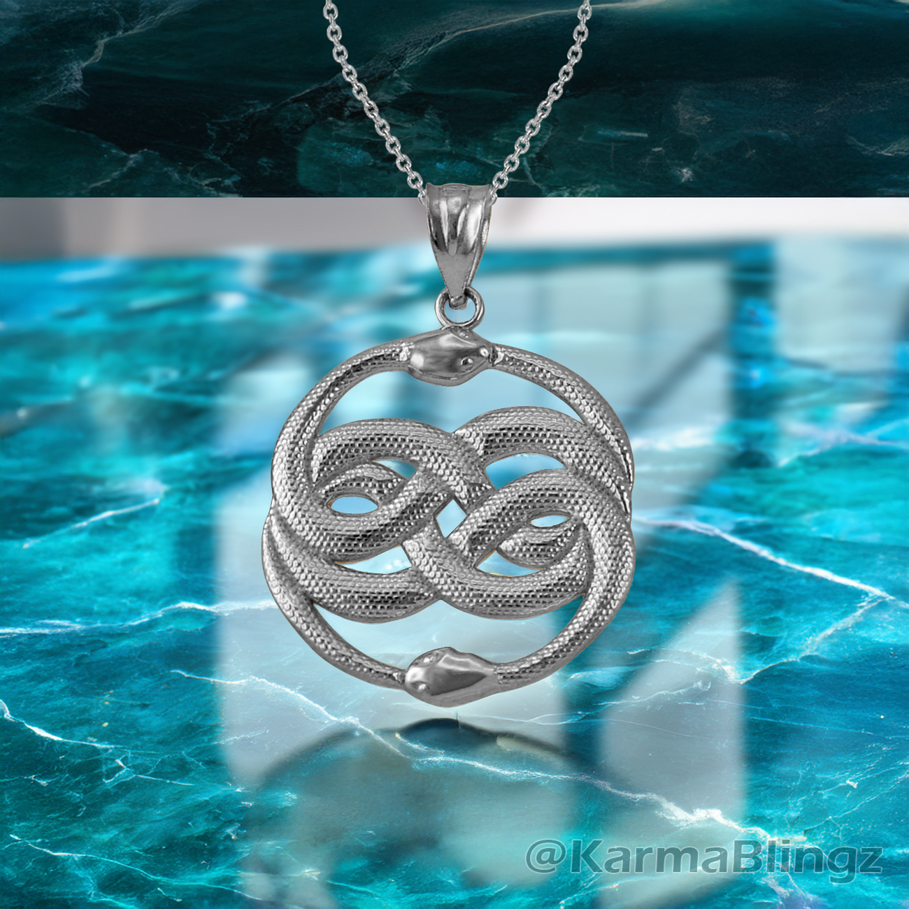 Sterling Silver Twin Ouroboros Snakes Double Infinity Pendant Necklace