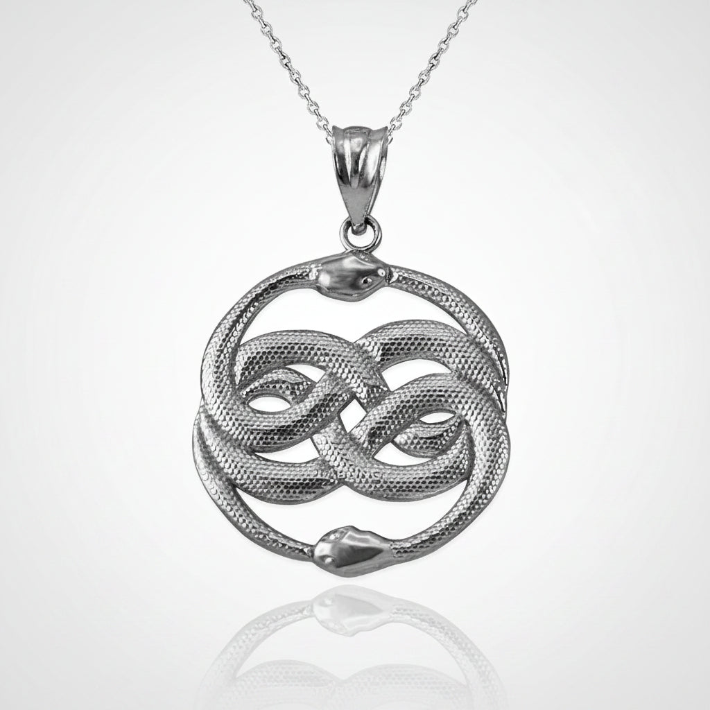 Sterling Silver Twin Ouroboros Snakes Double Infinity Pendant Necklace