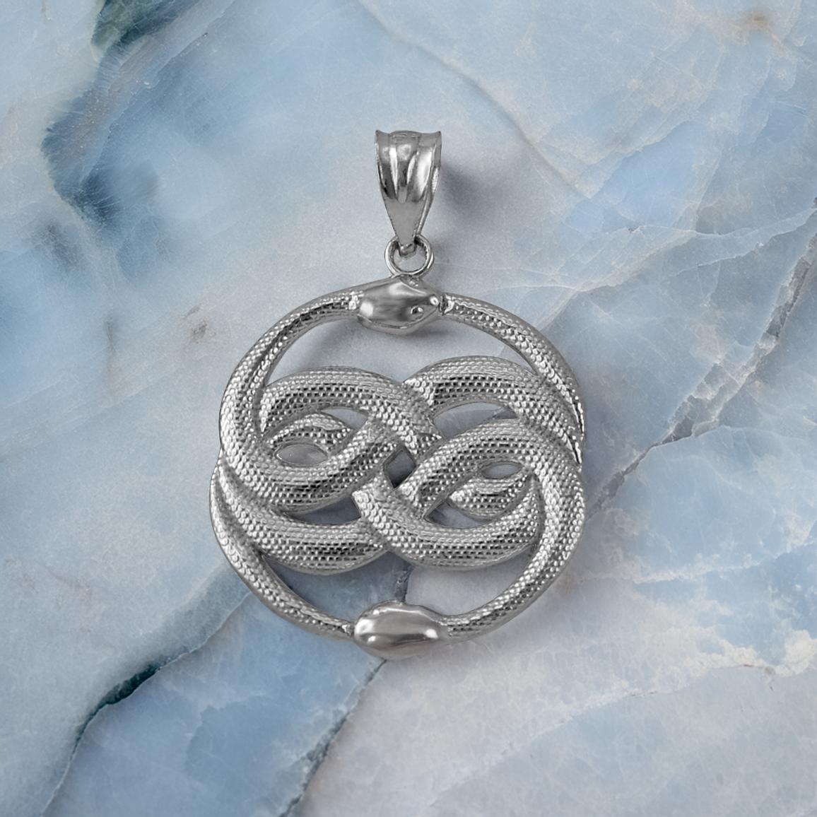 Sterling Silver Twin Ouroboros Snakes Double Infinity Pendant Necklace