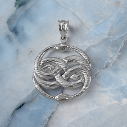 Gold Double Infinity Ouroboros Snakes Pendant Necklace (yellow, white, rose gold, 10k, 14k)