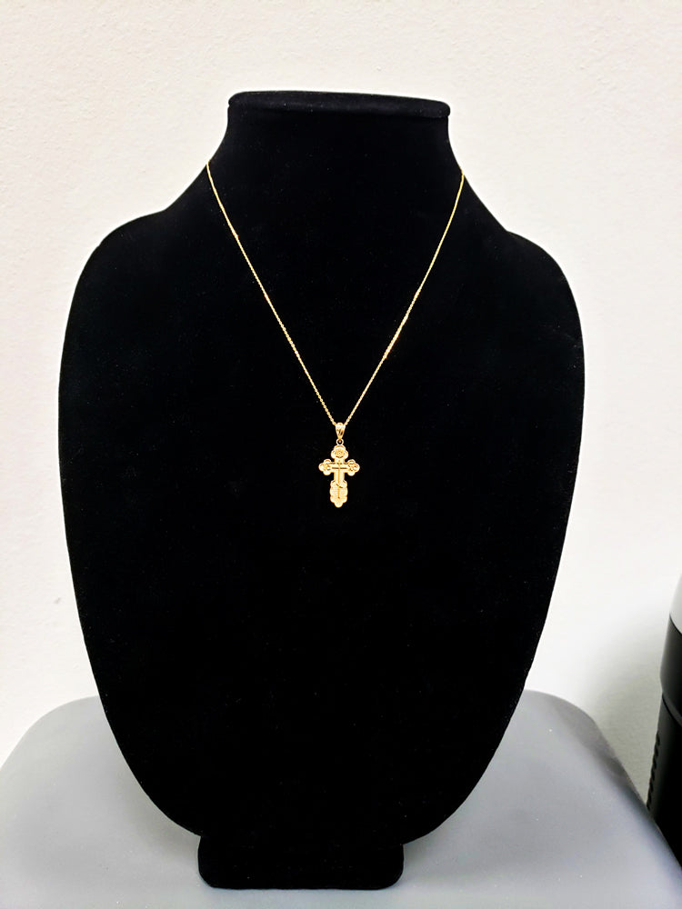 Gold Eastern Orthodox St. Olga Cross Pendant Necklace (yellow, white, rose, 2-tone gold, 10K, 14K)