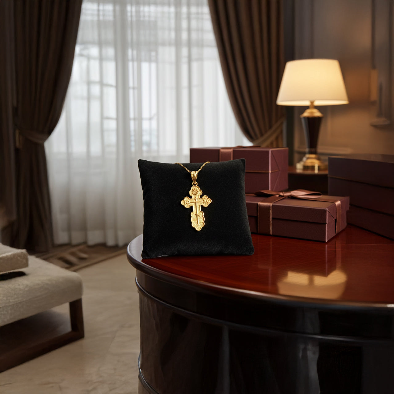 Gold Eastern Orthodox St. Olga Cross Pendant Necklace (yellow, white, rose, 2-tone gold, 10K, 14K)