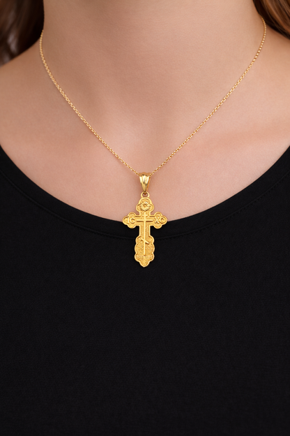 Gold Eastern Orthodox St. Olga Cross Pendant Necklace (yellow, white, rose, 2-tone gold, 10K, 14K)